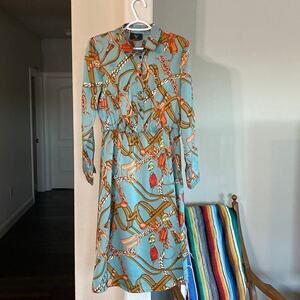 AX PARIS Shirt dress retro side slit has loops for a belt lightweight chic